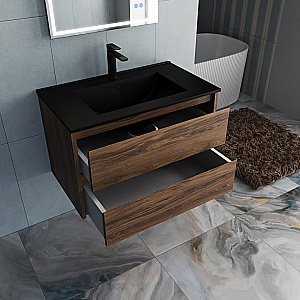 Тумба с раковиной Vincea Gio 80 VMC-2G800CO/VBS-13980MB тёмный дуб/раковина черная для ванной в интернет-магазине Sanbest