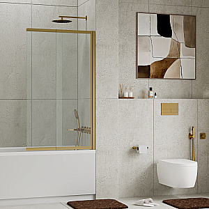 Шторка для ванны WasserKraft Schunter 82S02-100WS 100 стекло прозрачное/профиль матовое золото купить в интернет-магазине Sanbest