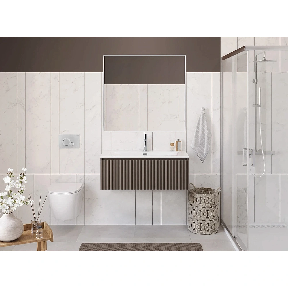 Тумба для раковины Belbagno UNO 100 UNO-1000-1C-SO-СO+BB-8099-100 бежевая матовая для ванной в интернет-магазине Sanbest