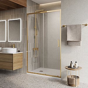 Душевая дверь BelBagno LUCE-BF-1-110-C-ORO стекло прозрачное/профиль золото купить в интернет-магазине Sanbest