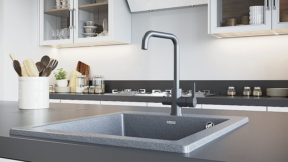 Смеситель для кухни Paulmark Logas Lo213021-GRM Серый металлик купить в интернет-магазине сантехники Sanbest