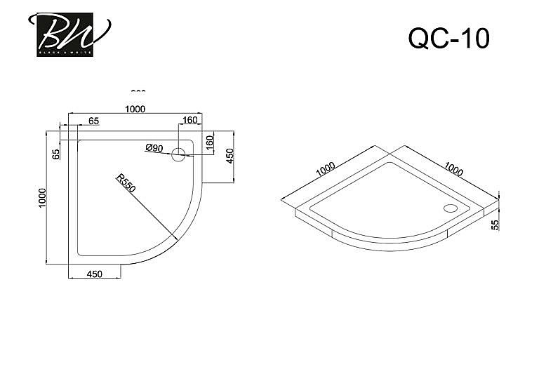 Душевой поддон Black&White Stellar Wind QC-10 1000x1000 купить в интернет-магазине Sanbest
