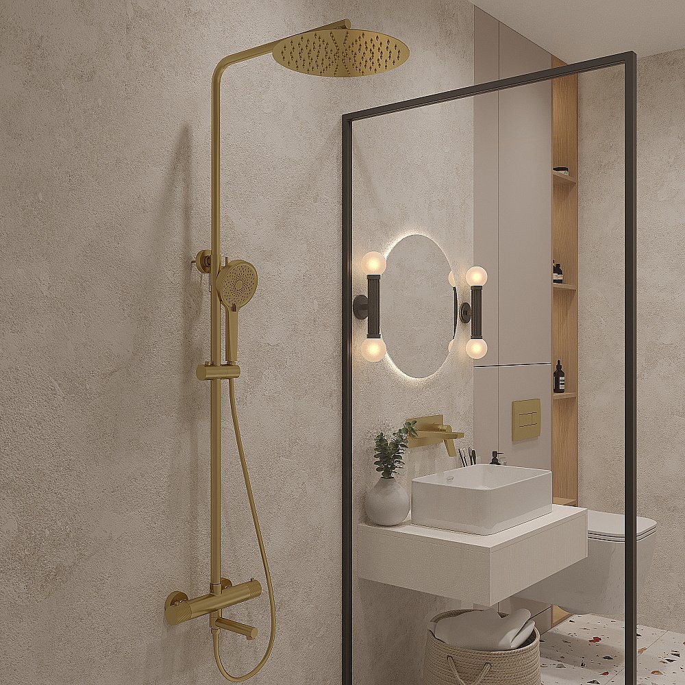 Душевая система Oliveeka Y OL-739902-BG золото матовое купить в интернет-магазине сантехники Sanbest