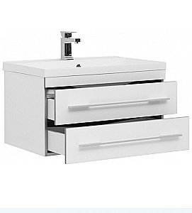 Тумба с раковиной Aquanet Верона 75/Aquanet Нота-75 подвесная с 2 ящиками белая глянцевая для ванной в интернет-магазине Sanbest