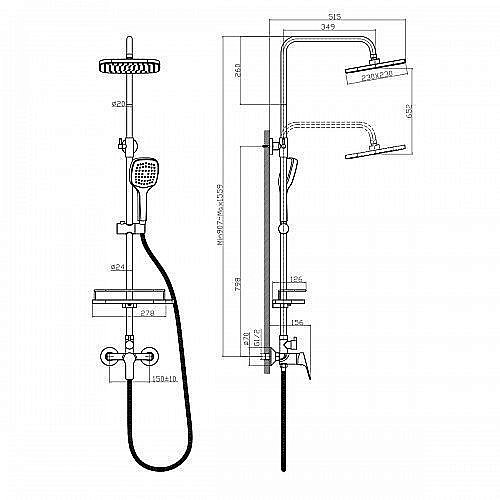 Душевая система Rossinka RS29-45 купить в интернет-магазине сантехники Sanbest