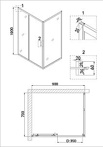 Душевой уголок Niagara Nova 90х70 стекло прозрачное/профиль холодное золото купить в интернет-магазине Sanbest