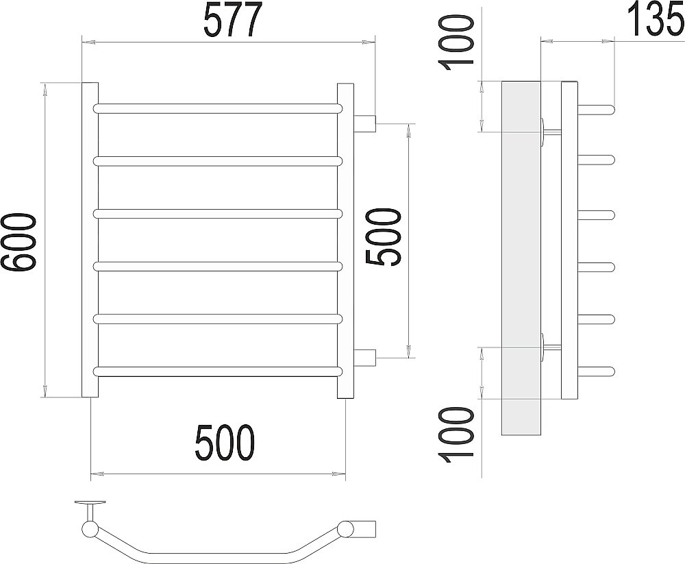 Полотенцесушитель водяной Terminus Виктория П6 500х600 с боковым подключением 500 купить в интернет-магазине сантехники Sanbest