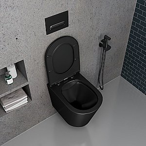 Унитаз подвесной с инсталляцией D&K Venice DS1022502 черный матовый/кнопка черная матовая, безободковый, с крышкой микролифт купить в интернет-магазине Sanbest