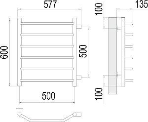 Полотенцесушитель водяной Terminus Виктория П6 500х600 с боковым подключением 500 купить в интернет-магазине сантехники Sanbest