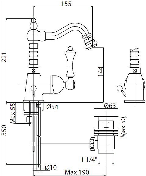 Смеситель для биде Cezares Margot BSM2-01 N хром/ручка черная купить в интернет-магазине сантехники Sanbest