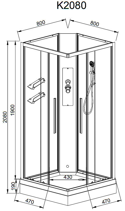 Душевая кабина AvaCan K Серия K2080N 80х80 без крыши купить в интернет-магазине Sanbest