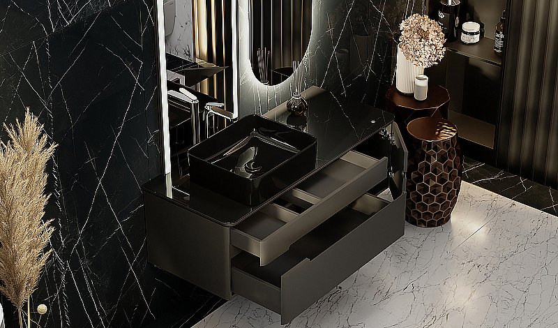 Тумба с раковиной Jorno Shine 120 антрацит для ванной в интернет-магазине Sanbest