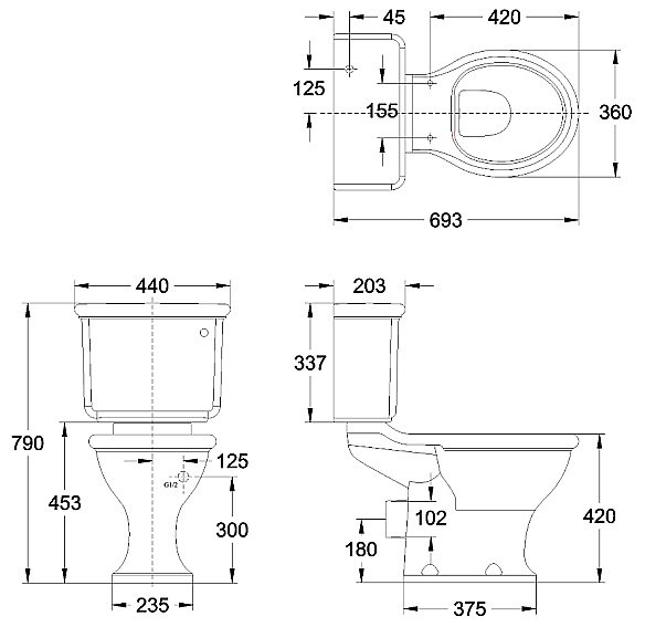 Унитаз напольный Burlington Guild безободковый, с бачком, белый/никель купить в интернет-магазине Sanbest
