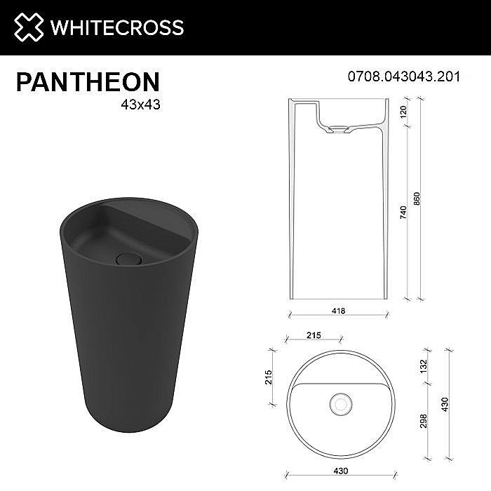 Раковина напольная WhiteCross Pantheon 43 0708.043043.201 черная матовая купить в интернет-магазине Sanbest