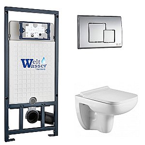 Унитаз подвесной WeltWasser MARBERG 507 + KEHLBACH 004 GL-WT + MAR 507 SE белый глянцевый, безободковый, с крышкой микролифт, с инсталляцией и кнопкой хром купить в интернет-магазине Sanbest
