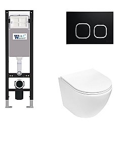 Унитаз с инсталляцией WeltWasser AMBERG 350 + MERZBACH 043 MT-WT + AMBERG RD-BL белый матовый/кнопка черный-хром купить в интернет-магазине Sanbest