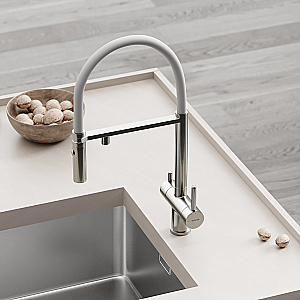Смеситель для кухни Sancos Imola SC4010BNwh брашированный никель/белый купить в интернет-магазине сантехники Sanbest