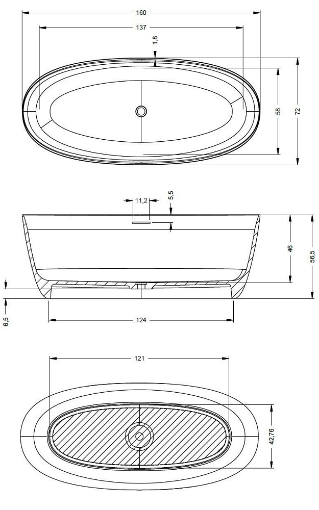 Ванна мраморная Riho Oval 165x77 купить в интернет-магазине Sanbest