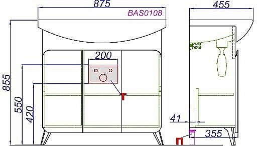 Тумба с раковиной Aqwella Basic 85 дуб золотой для ванной в интернет-магазине Sanbest