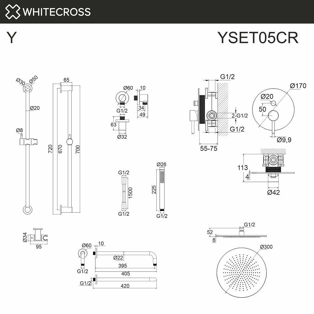 Душевая система WhiteCross Y YSET05CR хром купить в интернет-магазине сантехники Sanbest