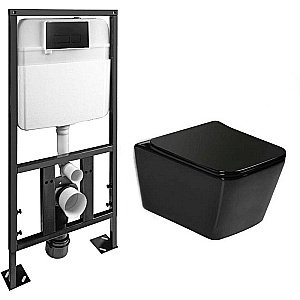 Унитаз SantiLine SL-5004MB SL-04 безободковый, с инсталляцией, с крышкой микролифт, черный матовый/кнопка черная матовая купить в интернет-магазине Sanbest