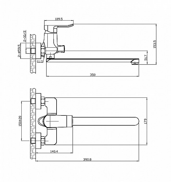 Смеситель для ванны Agger Happy A0421100 купить в интернет-магазине сантехники Sanbest