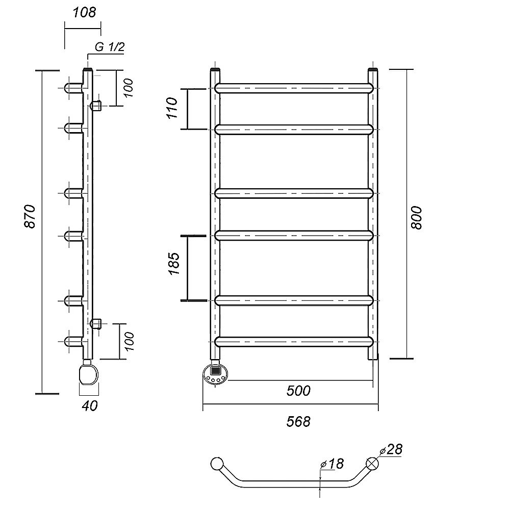 Полотенцесушитель электрический Domoterm Лаура П6 500x800 АБР E бронза купить в интернет-магазине сантехники Sanbest