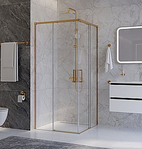 Душевой уголок Cezares PLANE 90х90 A-2-90-C-BORO стекло прозрачное/профиль брашированное золото купить в интернет-магазине Sanbest