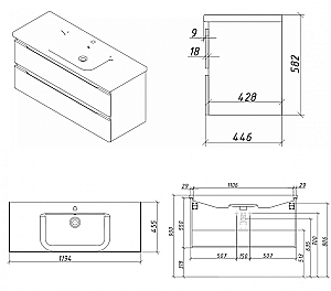 Тумба с раковиной Caprigo Forte 120 два ящика, цвет на выбор для ванной в интернет-магазине Sanbest