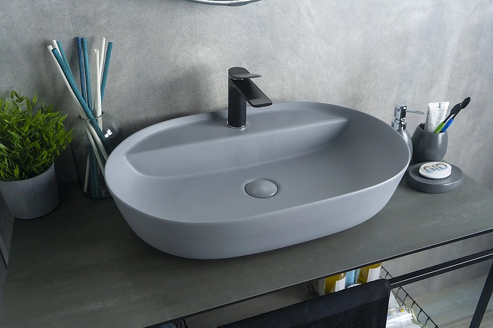 Раковина накладная Gid Geometrico 61 Gm1346 53341 серая матовая купить в интернет-магазине Sanbest