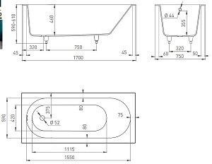 Ванна S-Sense Salini ORNELLA 102311G 170x75 глянцевая купить в интернет-магазине Sanbest