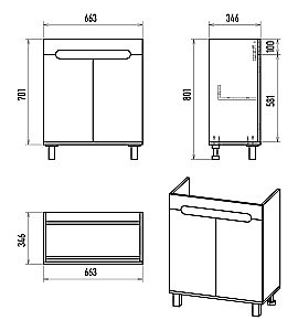 Тумба с раковиной Misty Сканди - 70 Э-Ска01070-0150-2Д белый/графит для ванной в интернет-магазине Sanbest