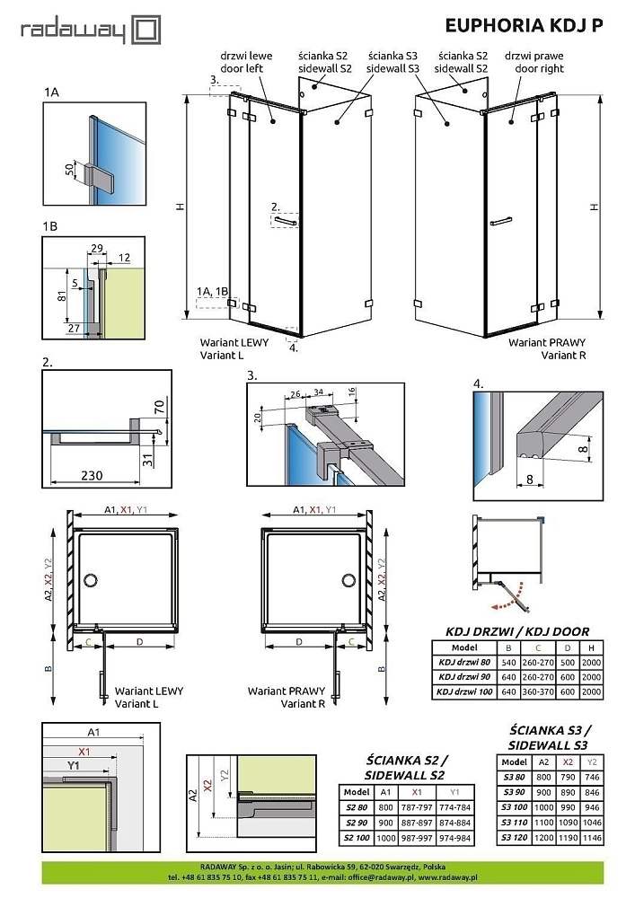 Душевой уголок Radaway Euphoria KDJ P 100x90 купить в интернет-магазине Sanbest