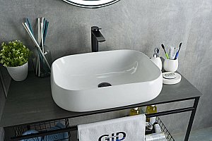 Раковина накладная Gid Geometrico 56 N9243 51135 белая купить в интернет-магазине Sanbest