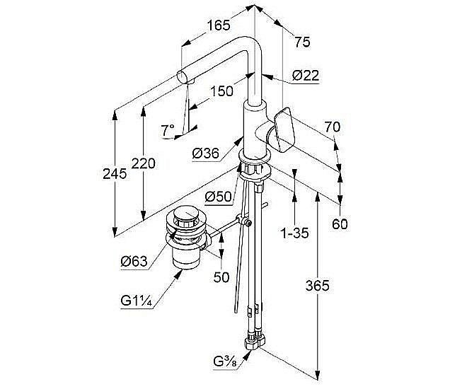 Смеситель для раковины Kludi Pure&Style 400250575 купить в интернет-магазине сантехники Sanbest