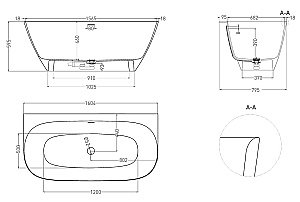 Ванна Salini Sofia Wall S-Stone 102527M 160x80 белая матовая купить в интернет-магазине Sanbest
