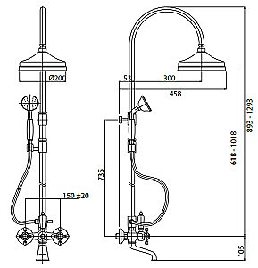 Душевая система Cezares DIAMOND-CVD-02-Sw бронза/ручки Swarovski купить в интернет-магазине сантехники Sanbest