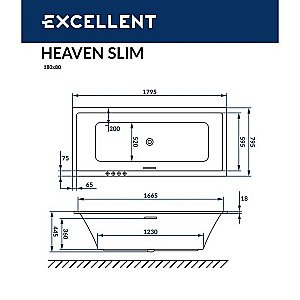 Ванна акриловая EXCELLENT Heaven Slim LINE WAEX.HEV18S.LINE.BR 180x80 белая с гидромассажем купить в интернет-магазине Sanbest
