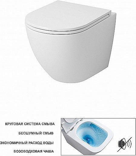 Унитаз подвесной Grossman TORNADO GR-4455MSQ безободковый, с крышкой микролифт, слив-торнадо, белый матовый купить в интернет-магазине Sanbest