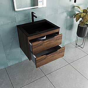 Тумба с раковиной Vincea Chiara 2D 60 VMC-2C2600CO/VCB-13600B тёмный дуб/раковина черная для ванной в интернет-магазине Sanbest