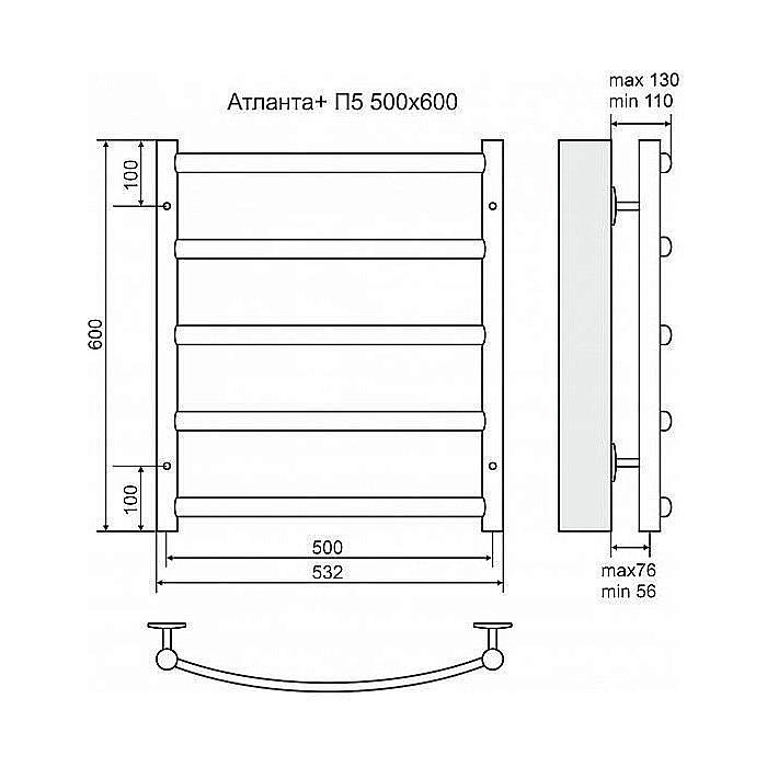 Полотенцесушитель водяной Terminus Атланта+ П5 500х600 купить в интернет-магазине сантехники Sanbest