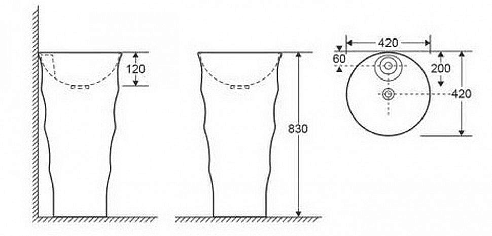 Раковина напольная CeramaLux N 42 G-308B белая, черная купить в интернет-магазине Sanbest