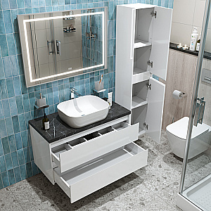 Тумба с раковиной и столешницей BelBagno KRAFT 100 KRAFT100BO-KEPMNO-1302-SET белая матовая для ванной в интернет-магазине Sanbest