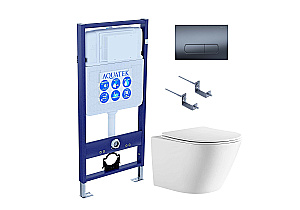 Унитаз подвесной с инсталляцией Aquatek Либерти SET AQUATEK ЛИБЕРТИ-034 4в1 белый/кнопка оружейная сталь матовая, безободковый, с крышкой микролифт, слив торнадо купить в интернет-магазине Sanbest
