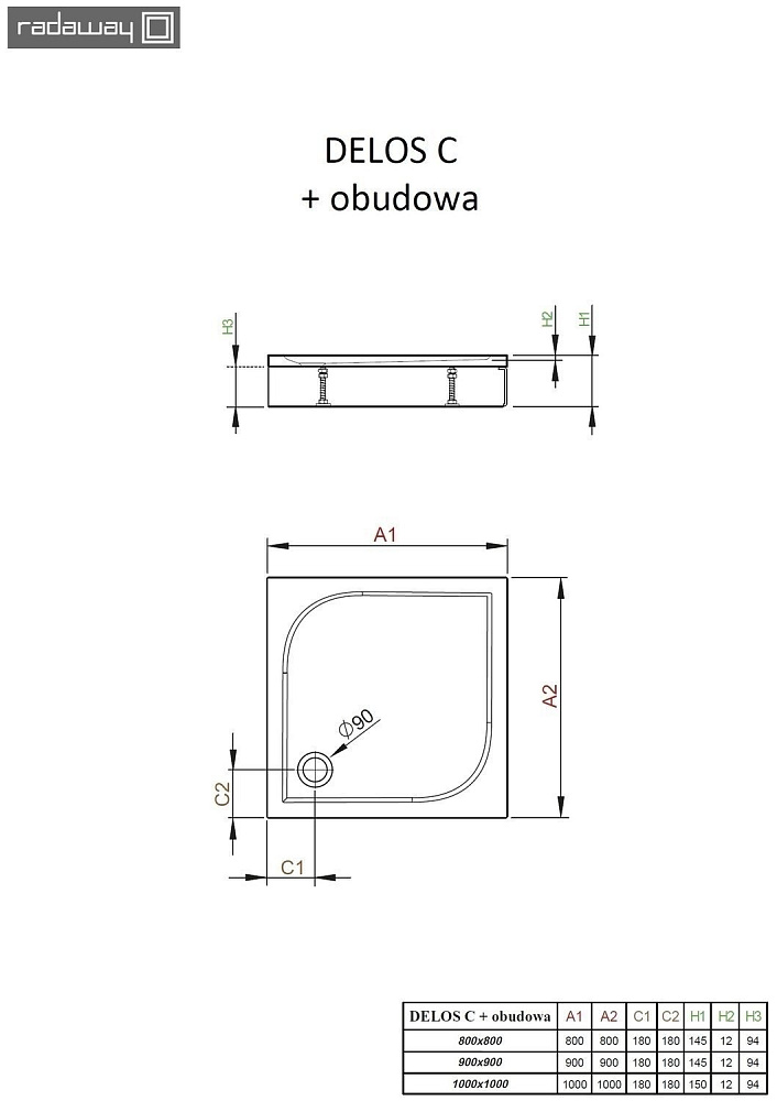 Душевой поддон со съемной панелью Radaway Delos C 80х80 купить в интернет-магазине Sanbest