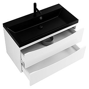 Тумба с раковиной Belbagno MARINO 90 белая глянцевая/черная раковина для ванной в интернет-магазине Sanbest