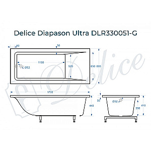 Ванна с узким бортом Delice Diapason DLR330051-G 170х80 белая купить в интернет-магазине Sanbest