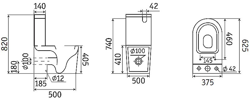 Унитаз напольный CeramaLux 2166MB черный матовый, безободковый, с бачком, с крышкой микролифт купить в интернет-магазине Sanbest