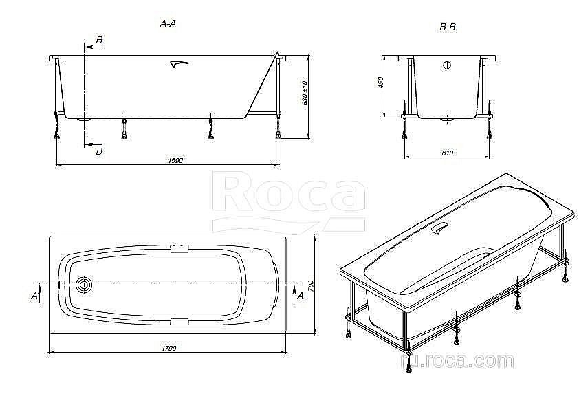 Ванна Roca Sureste ZRU9302769 170х70 купить в интернет-магазине Sanbest