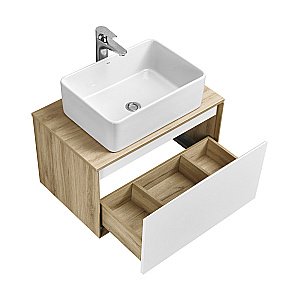 Тумба с раковиной Акватон Либерти 90 со столешницей, дуб эльвезия/белый глянец для ванной в интернет-магазине Sanbest